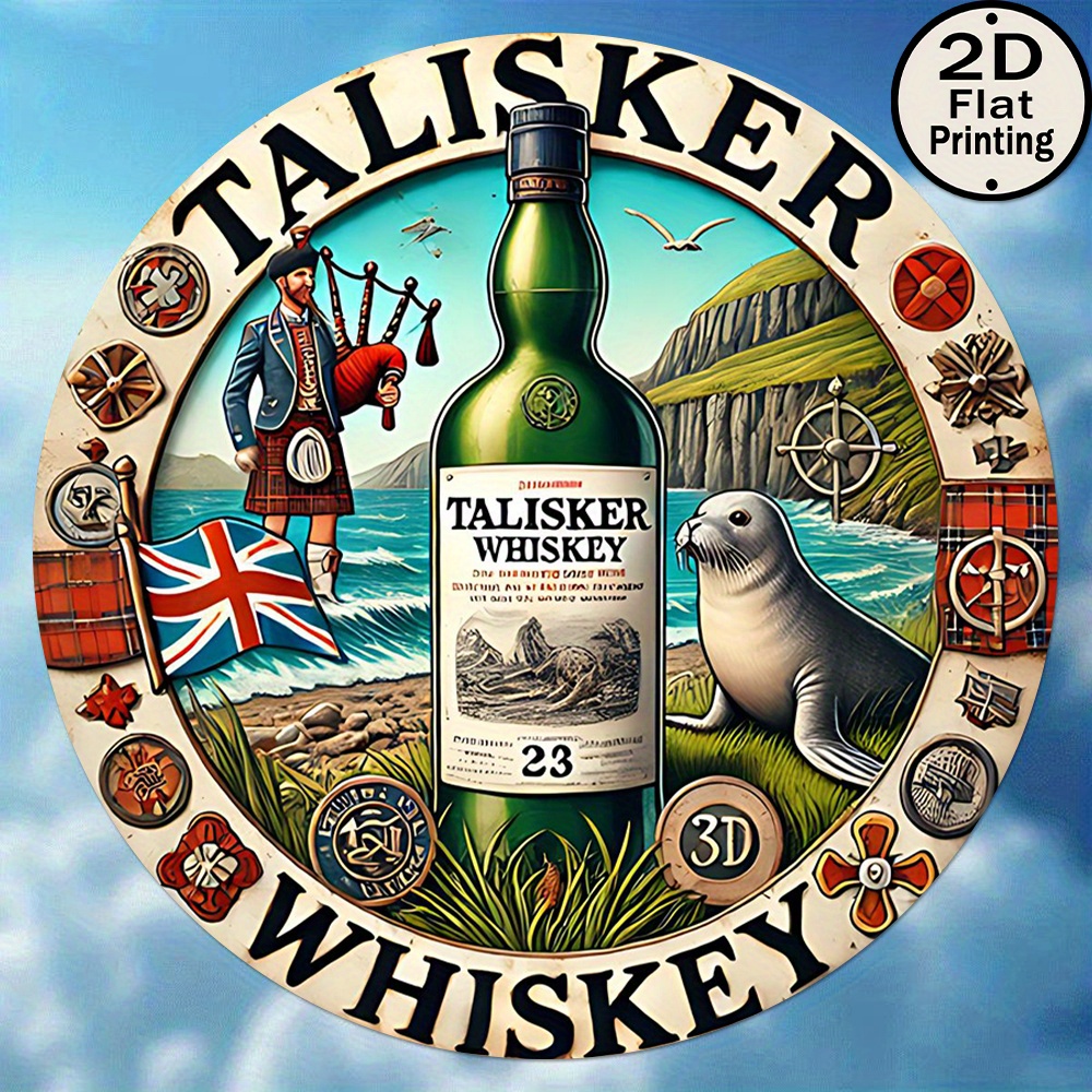 2D flat 1pc circular wooden sign - Talisker advertisement, traditional country style, decoration