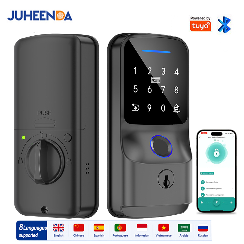 Tuya Bluetooth Auto Smart Deadbolt Lock App Remote Control Biometric Fingerprint Digital Keypad Key IC Card Home Entry Door Lock