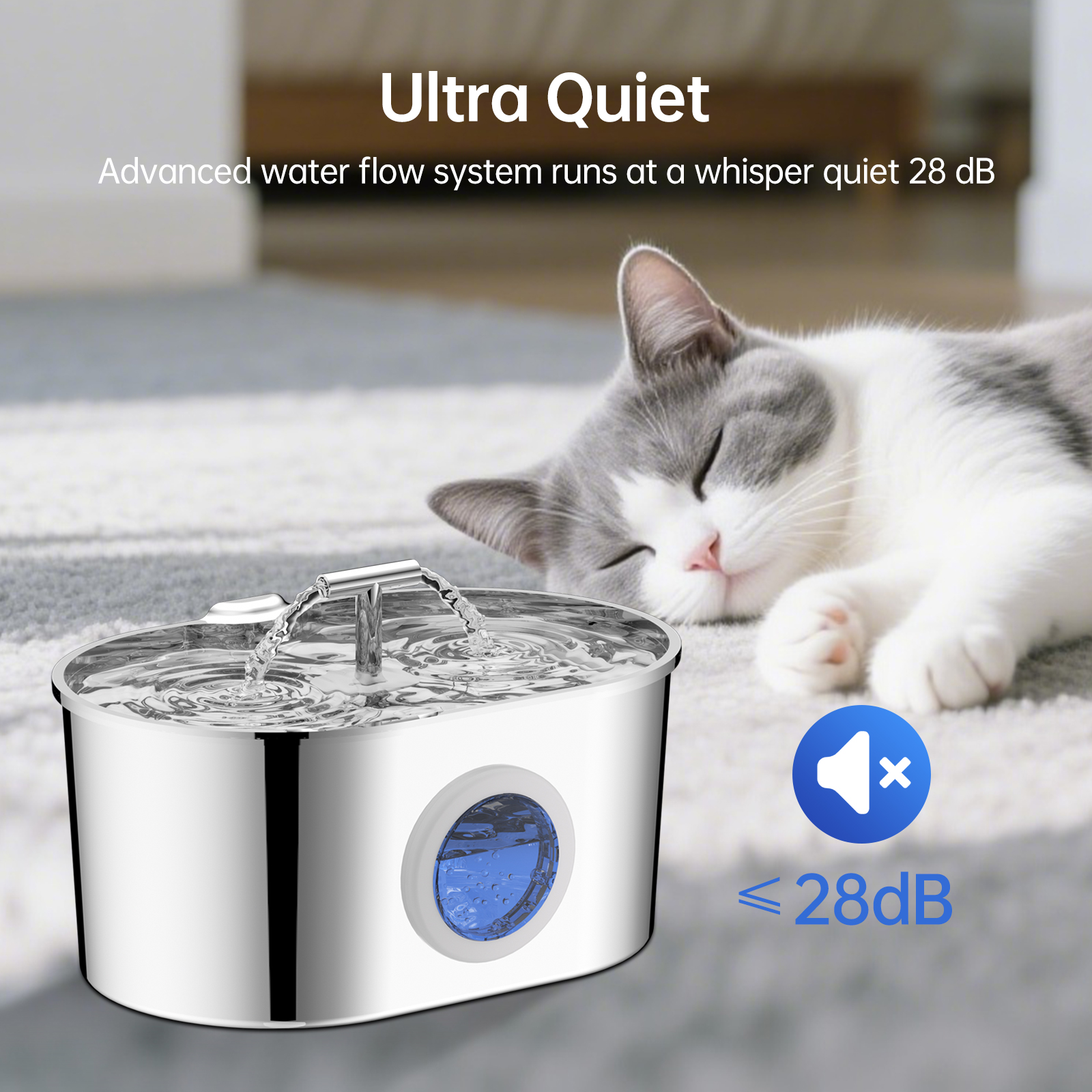 Stainless Steel Pet Dispenser, 74 oz/2.2 liter, dual outlet design with windows, easy to clean base and interior pen gpt