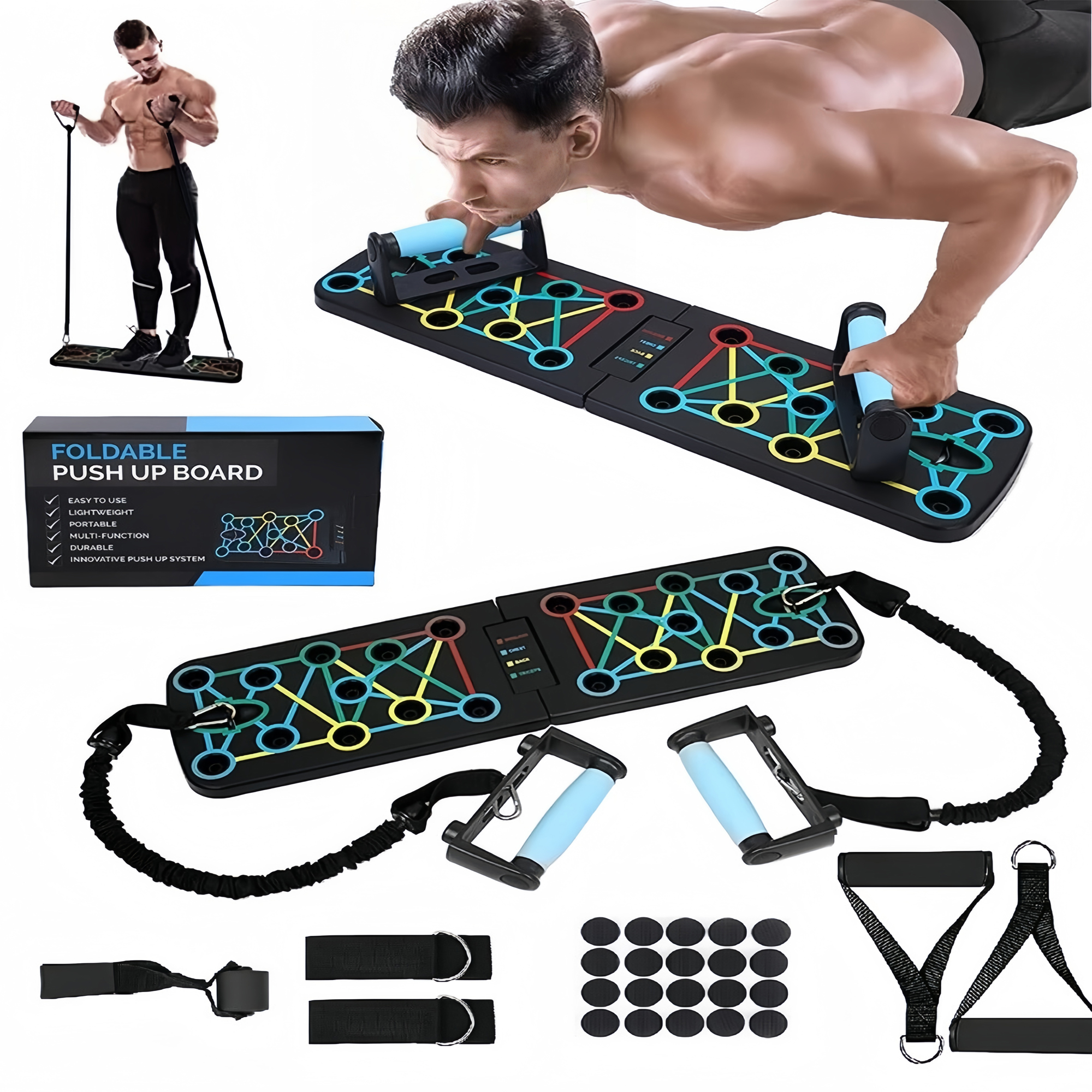 11-Piece Set of Multi-Functional Push-Up Foldableing Board for Men and Women, Home Chest Muscle, Abdominal Muscle, Back, Wide Muscle Foldableing Training Board, Push-Up Board, Fitness Combination Set, Exercise Auxiliary Push-Up Bracket
