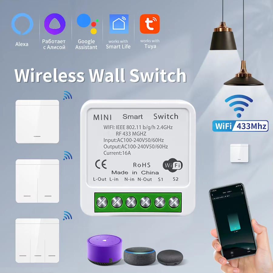 Tuya WiFi Smart Button Light Switch 1/2/3 Gang Smart Home Wall Switch Smart Life APP Work With Alexa Home Voice Control