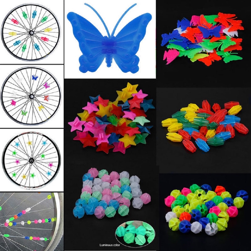 26/36 Pcs Mixed Star Butterfly Bicycle Wheel Spoke Beads Plastic Clip Spoke Beads Bicycle Steel Wire Beads Ornament