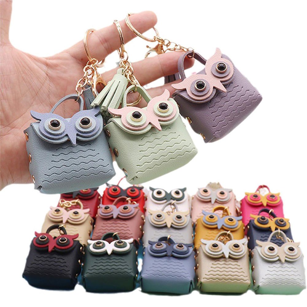 Cute Owl Key Bag Mini Coin Purse Leather Car Key Chain Pendant Lady Wallet School Bag pen gpt
