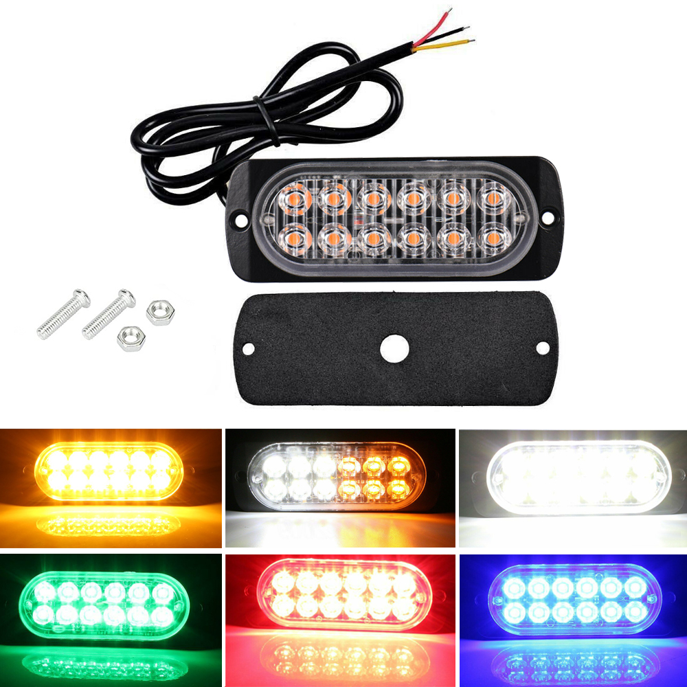 12 LED Strobe Lights Emergency Flashing Beacon Warning Light 12V 24V Stroboscopes For Auto DRL Car Truck Amber Red Blue