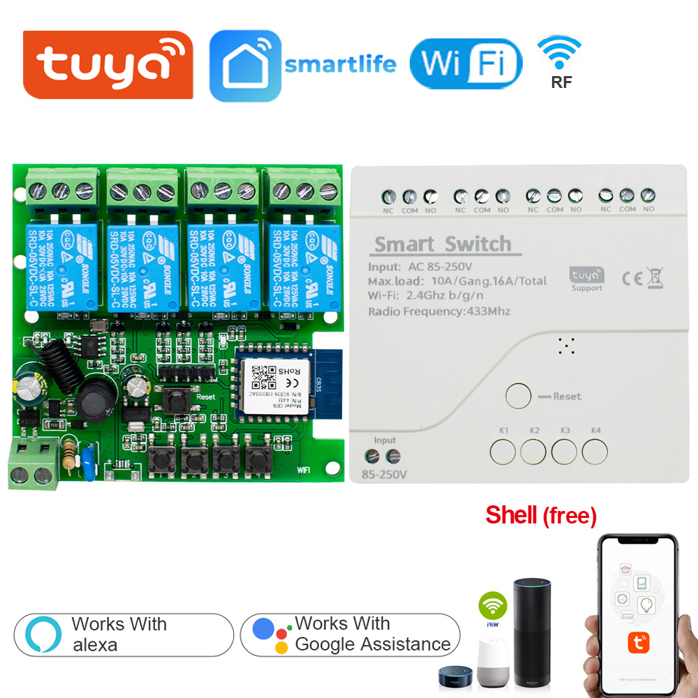 Smart Switch 1CH Tuya Smart Life RF 12V 24V 7-32V AC DC Wifi Switch Work with Alexa Home