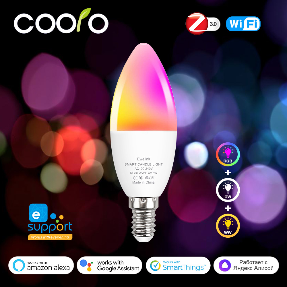 Ewelink E14 Smart Wifi LED Light Bulb Zigbee RGBCW Candle Lamp Works With Alexa Home Yandex Alice Smartthings