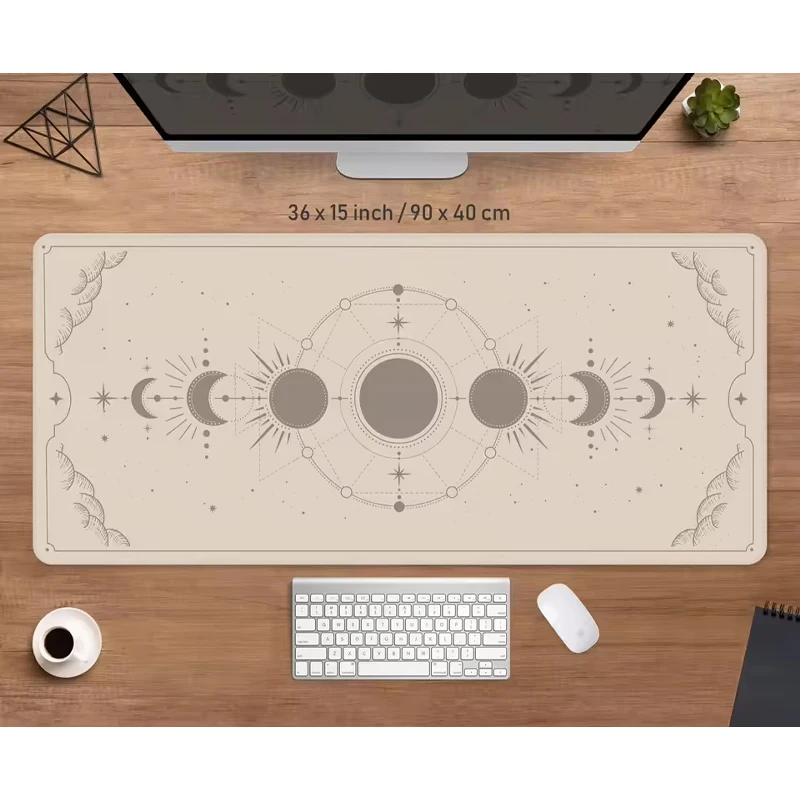 Desktop Mat Moon Phases Light Brown Mousepad HD Green Boho Plain Sage Leather Neutral Simple Large Gaming Mouse Pad Aesthe Rug