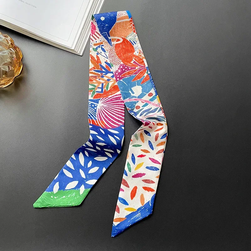 Green Long Strip Small Silk Scarf Female Thin Strip Streamer Tied Hair Tied Bag Decorative Souvenir Ribbon Luxury