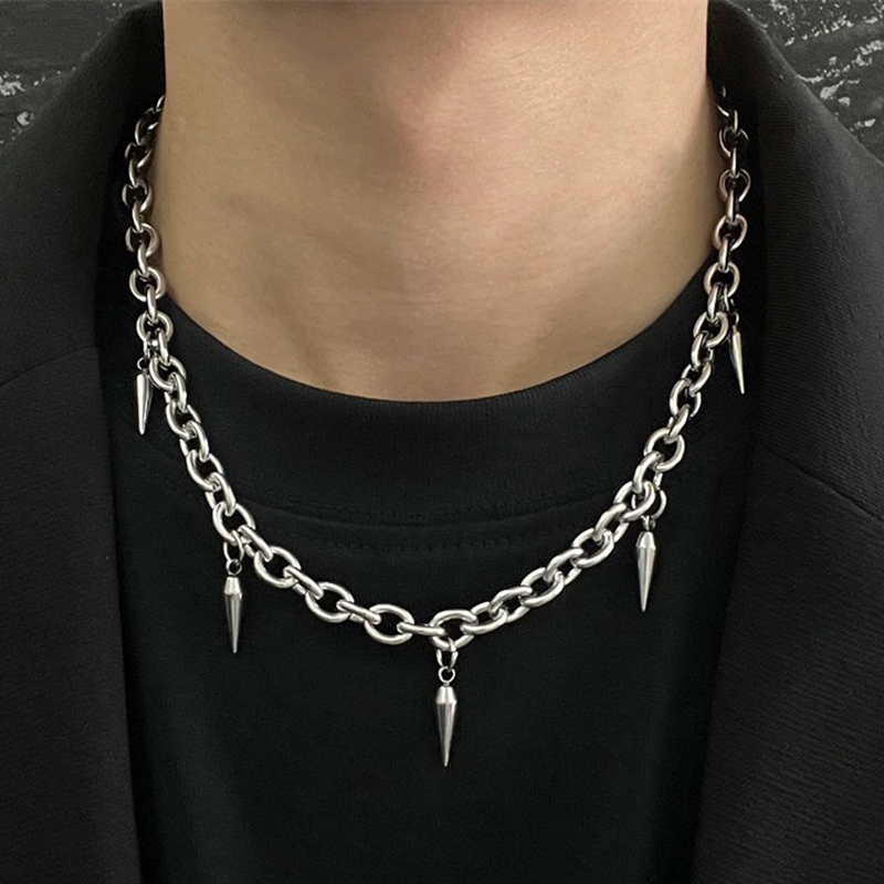 Punk Stainless Steel Rivet Charm Hollow Necklace for Men Versatile Trendy Necklace High-End Not Fading Party Go Out Accessories