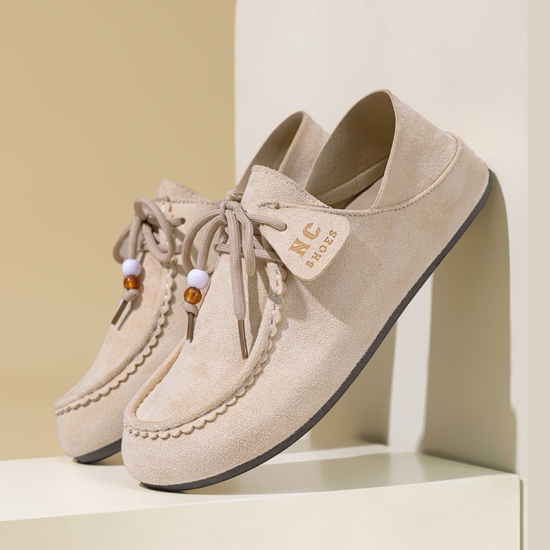 Khaki Split Suede Low-top Boots Casual Loafers Soft Sole Shoes with Lace-up Shoes for Men's Autumn