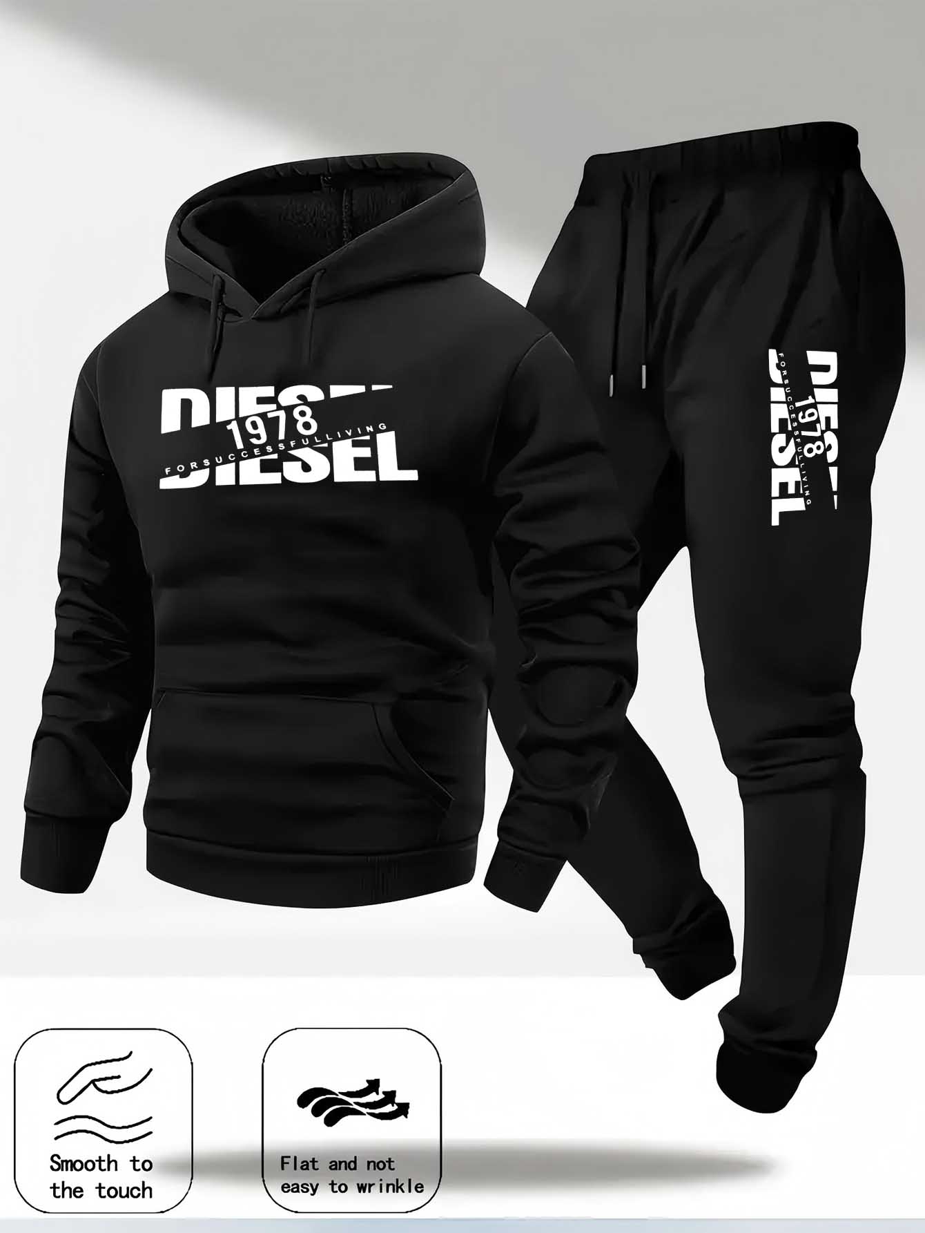 Men New Fashion Print Tracksuit Hooded Sweatshirt+Sweatpants Set Casual Fitness Jogging Sports Two-Piece Unisex neutral Outfit