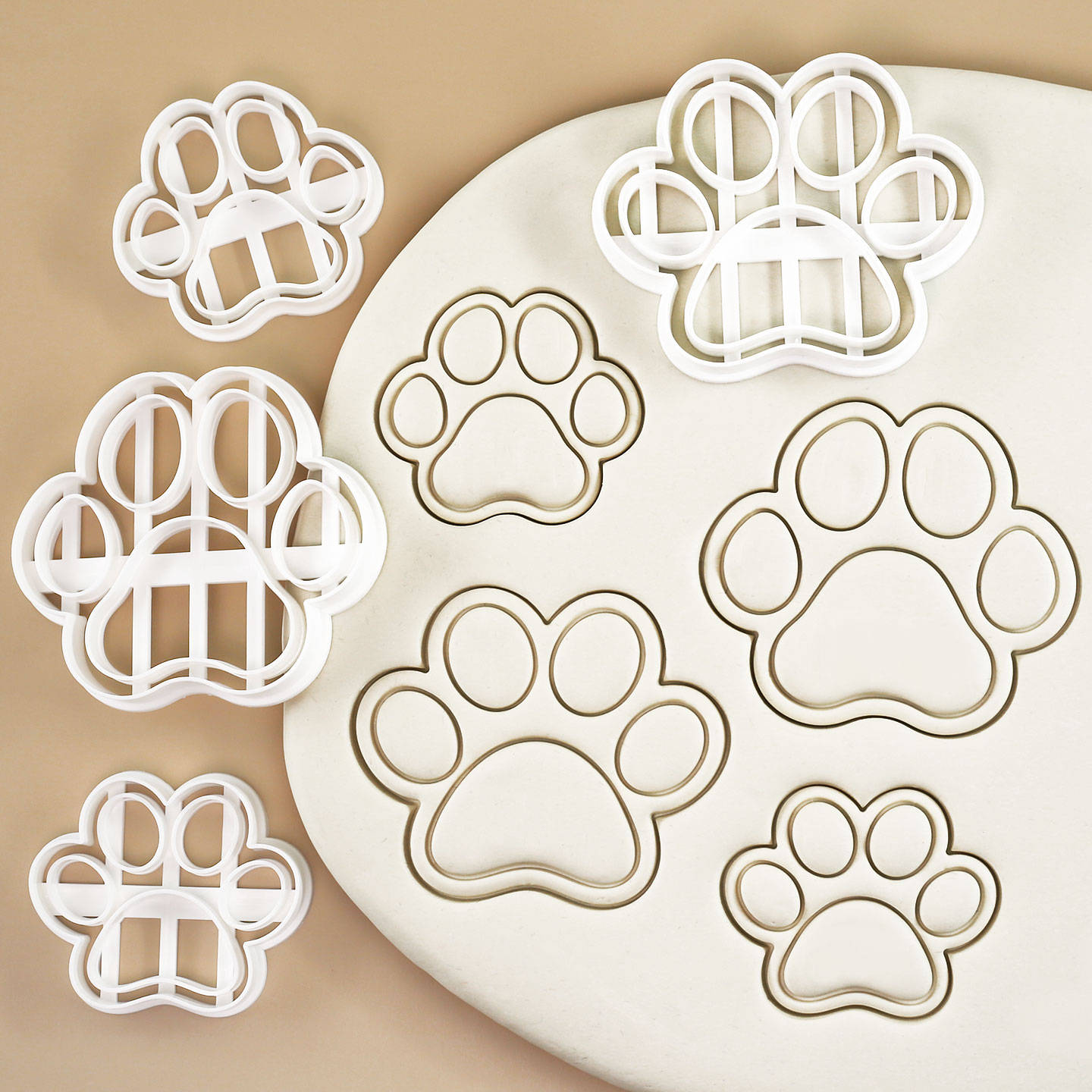 4 Pcs Paw Print Cookie Cutters Set Cute Cartoon Cat Dog Paw Biscuit Treat Molds Kitchen Baking Tools for Kitty Puppy Birthday
