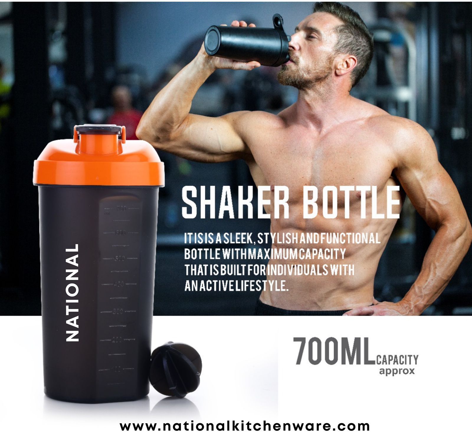 National Protein Shaker Bottle with Powder Storage | Sleek Stylish & Functional Protein Shaker Bottle