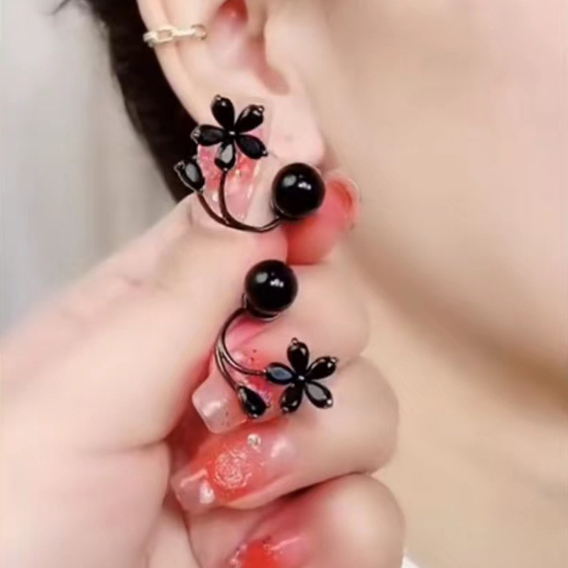 Luxury Zircon Imitation Pearl Flower Stud Earrings For Women Girl Fashion Crystal Sweet Fish Tail Round Wedding Piercing Jewelry