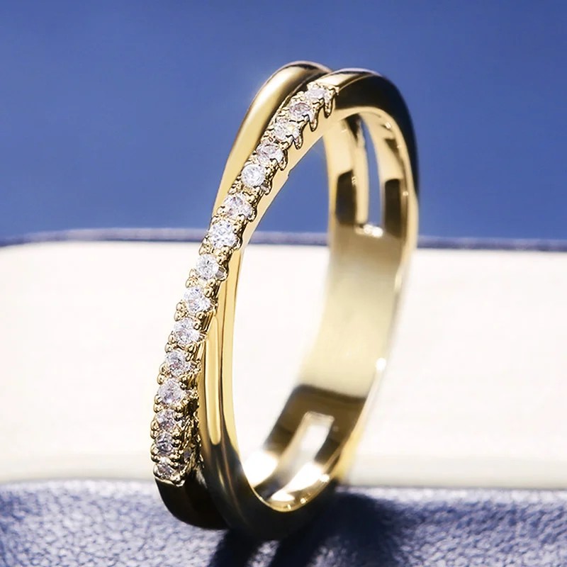 Huitan Luxury Wedding Rings for Women Fancy Cross Design Inlaid Shiny CZ Stone Fashion Versatile Female Finger-ring Jewelry