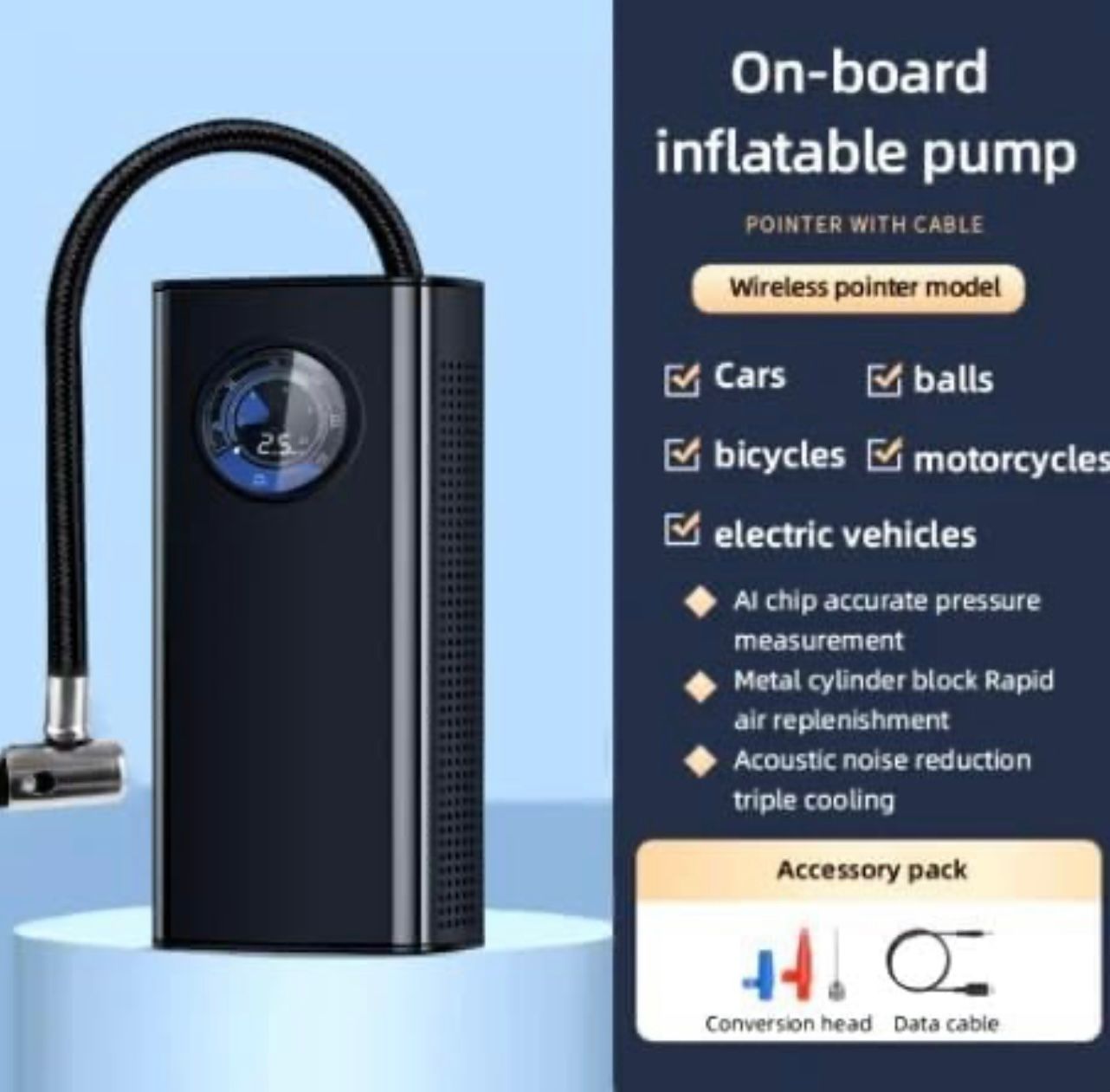 Portable Car Air Pump 150 PSI with 3000mAh Rechargeable Battery | Accurate Pointer Display, Durable ABS Body, Fast Inflation | Air Compressor Pump for Car, Bicycle, Motorcycle & Inflatables