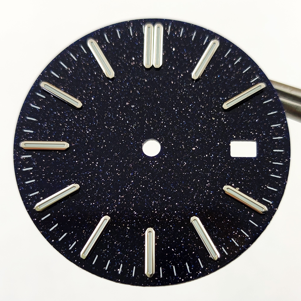NH35 dial made of sparkling starry Blue/Black malachite sandstone 31.8mm Starry Sky Dial cut by CNC machine for NH35 movement