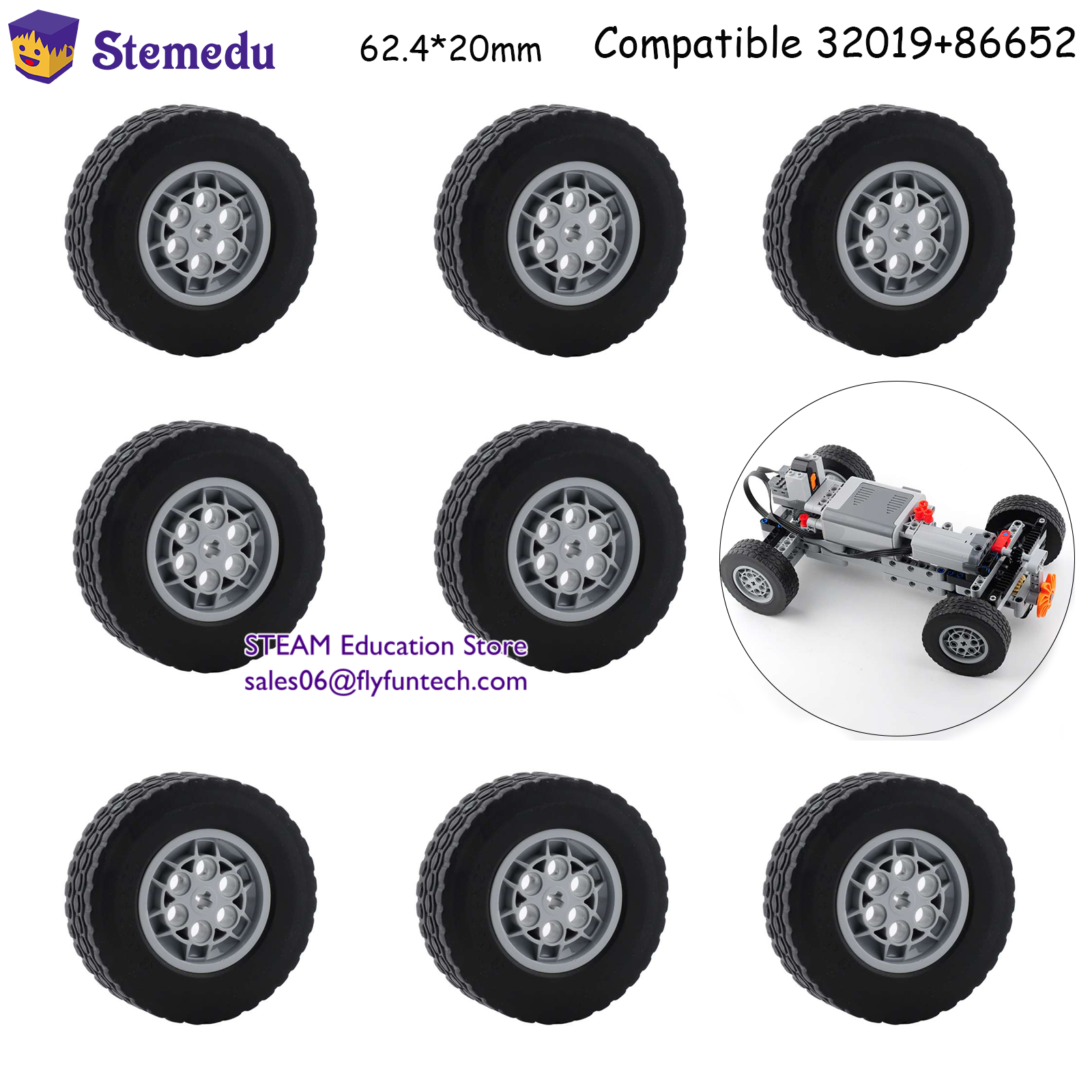 2PCS/4PCS/8PCS 62.4*20mm Cars Wheels Moc Building Blocks Tires + Wheels Technology Bricks Modified DIY Assembled Model Toy Parts