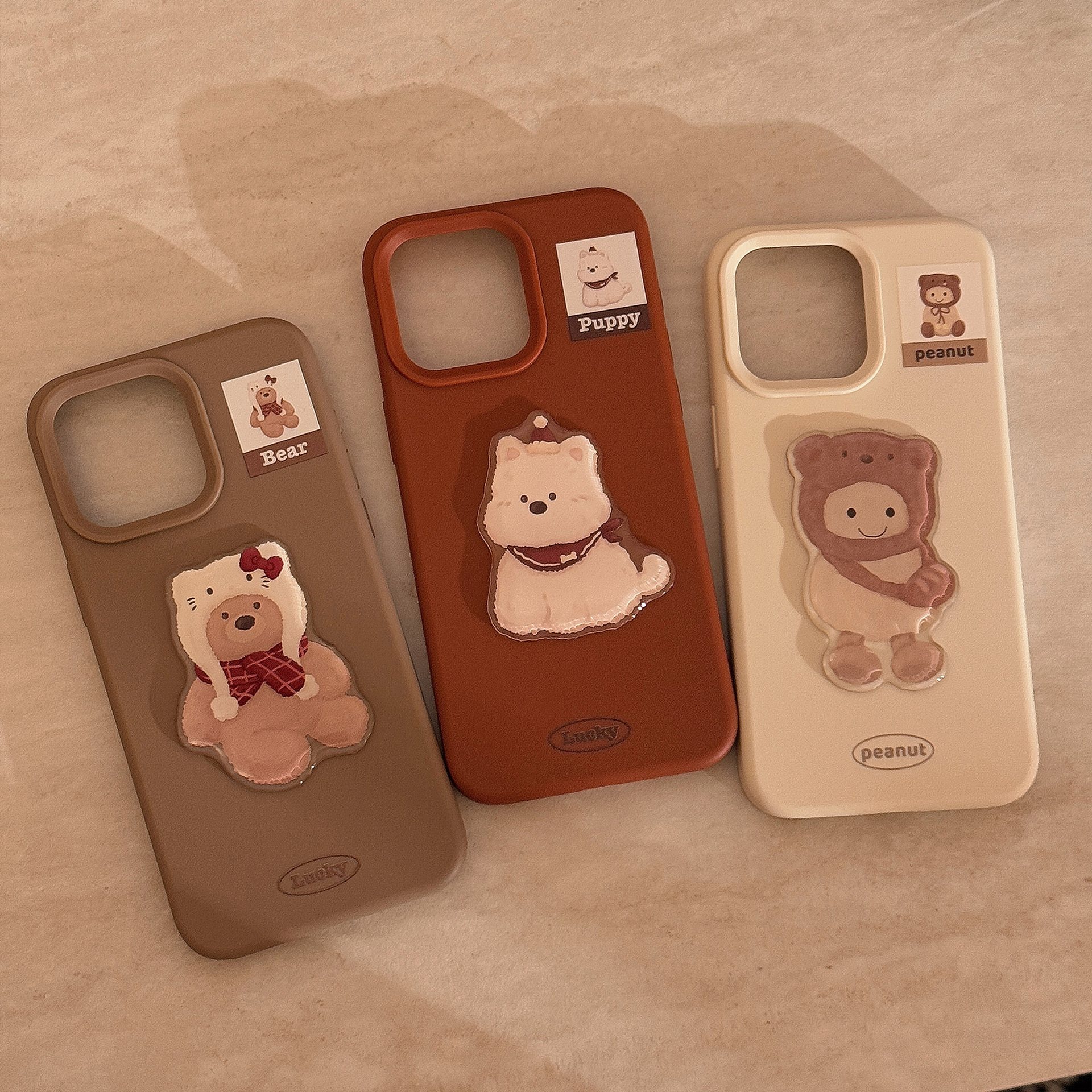 Korean Cute 3D Cartoon Animals Doll Silicone Soft Phone Case for iPhone 17 16 15 14 13 12 Pro Max Shockproof Protective Cover