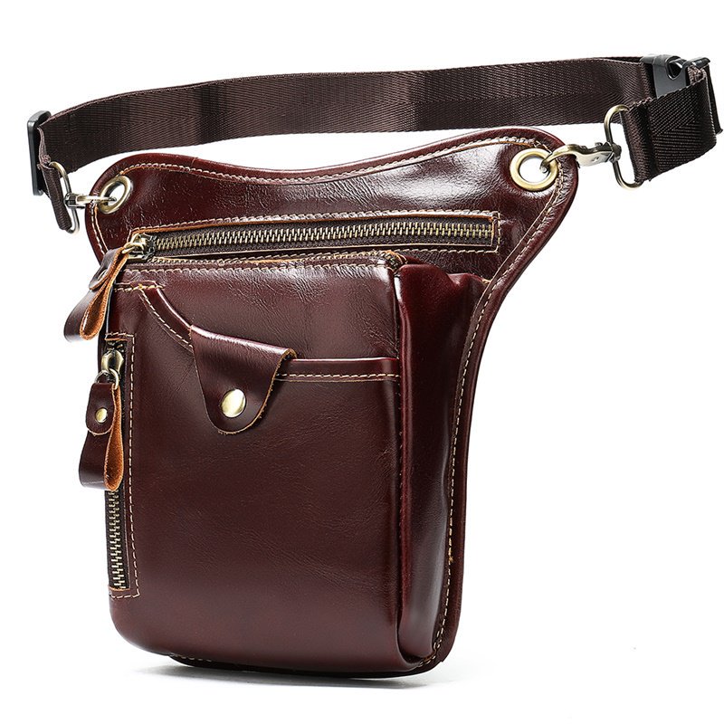 Genuine leather mobile phone waist bag, men's personalized cycling outdoor waist bag, leg bag, tactical mobile phone bag man bag