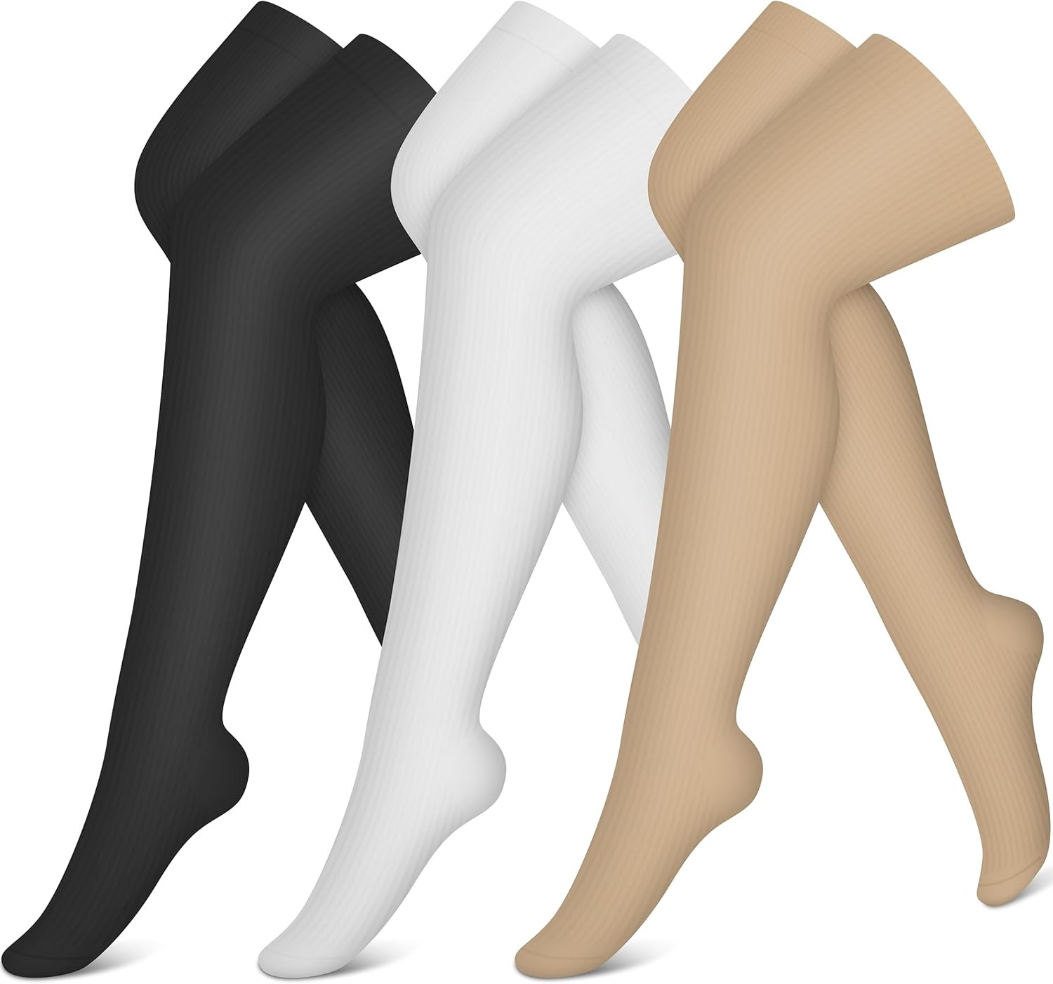 1Pair Thigh High Compression Stockings 20-30mmHg Closed Toe - Graduated Medical Class 1 Support for Women & Men
