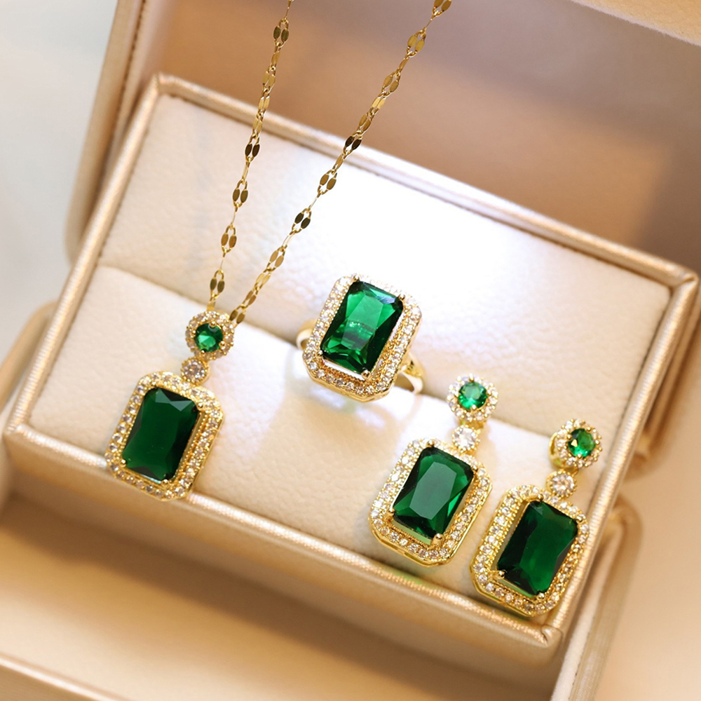 4PCS Sets Exquisite Quadrate Rhinestone Necklace Earrings Ring Jewelry Set Charm Ladies Jewelry Fashion Bridal Gifts Bles Online DZ-23B-30