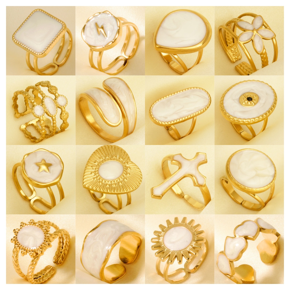 3pcs Vintage High Quality Real Gold Plated Stainless Steel White Drip Ring Various Styles Finger Accessories Wedding Jewelry