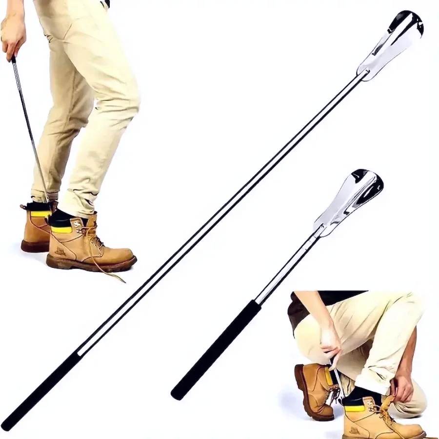 1pc Retractable Stainless Steel Shoe Horn, Long Handle Shoe Puller for Elderly & Adults, Easy on Shoes Aid for Men Women