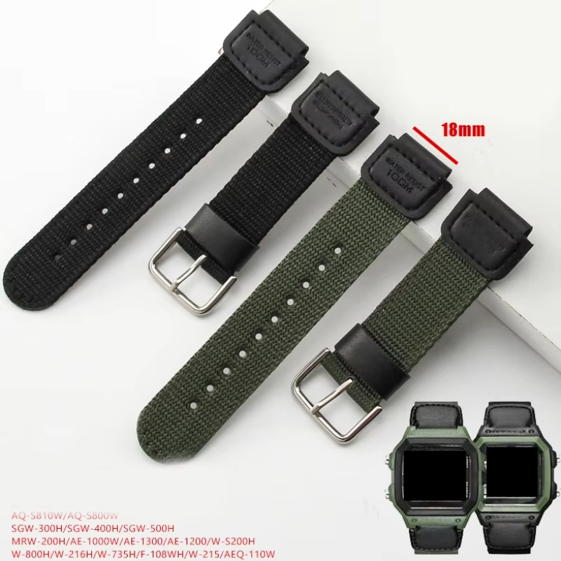18mm Nylon Canvas Sport Watch Strap for W800H Menfor AE-1200WH/SGW-300/AQ-S810W/F91W Convex Men Women Bracelet Band