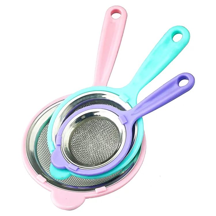 Stainless steel 3 Pcs strainer set with plastic handle - Multicolor ( Pack of 3 Pcs Set )