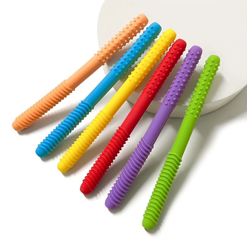 1pcs Straw Teether Children's Toy Soft Silicone Hollow Molar Stick Non-toxic Durable