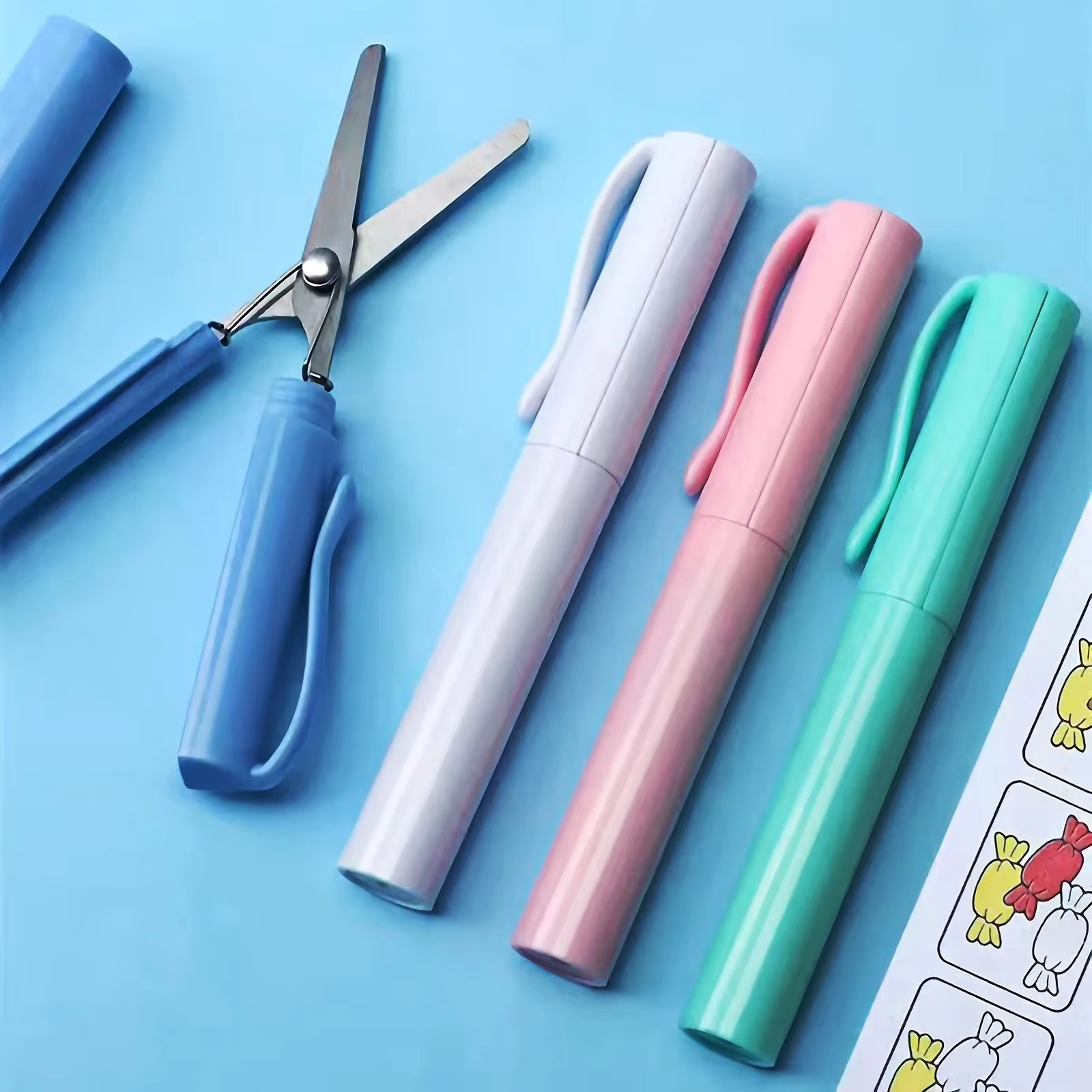 1PC Compact Mini Folding Stainless Steel Scissors Pen-Style Portable Blue Pink White for Students Art Projects pen gpt