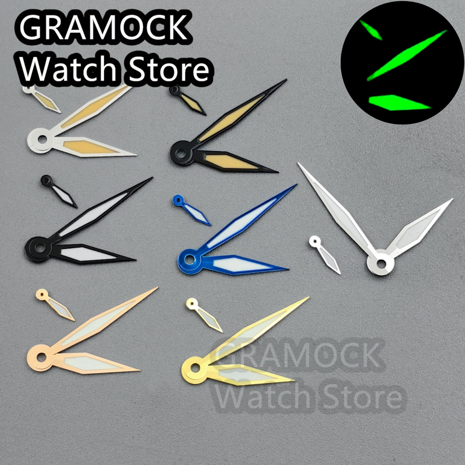 GRAMOCK Green Luminous Hand Silver Gold Rose Black Blue Watch Hands For ETA6497 6498 ST3600 3620 Movement Watch Accessories Part