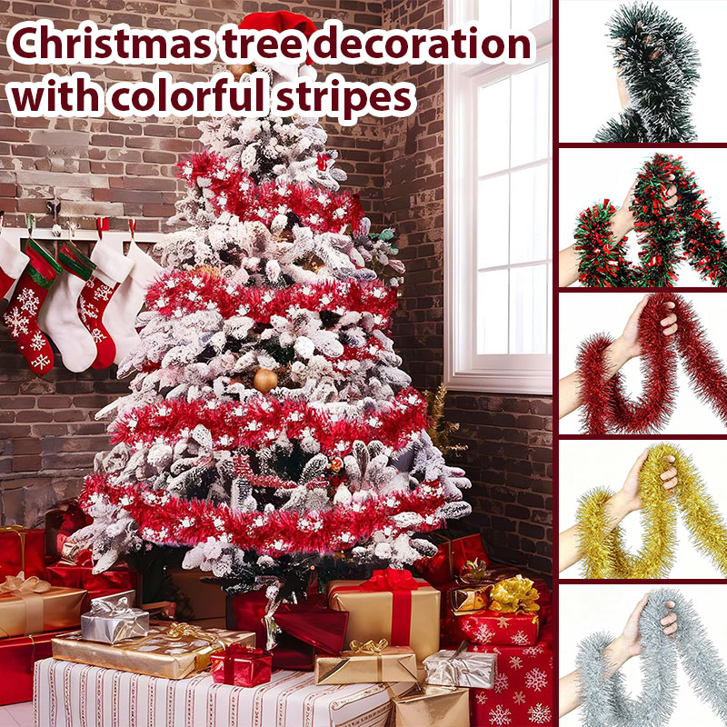 Tinsel Garlands Decoration Bar Tops Red Green Wreath Xmas Tree Ornaments Party Home Staircase Decor Pendant Prop