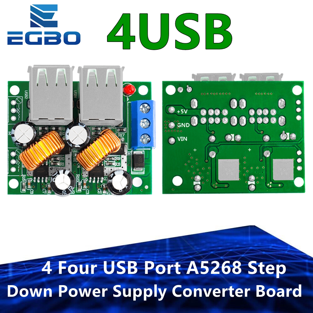 EGBO 4 Four USB Port A5268 Step Down Power Supply Converter Board Module DC 12V 24V 40V to 5V 5A For MP3/MP4 Phone Car Equipment