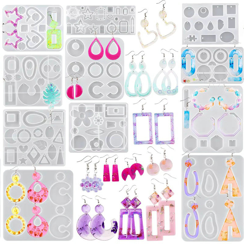Earring Resin Molds Epoxy Resin Silicone Jewelry Mold with Hole Casting Molds in Various Shapes and Sizes for Earring Making DIY