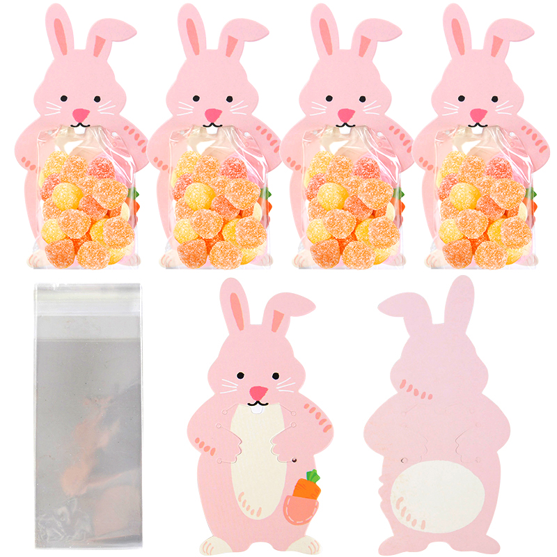 50-10Pcs Cute Rabbit Candy Bags Easter Bunny Cookie Bags Baking Snack Packaging Kids Birthday Party Decoration Supplies