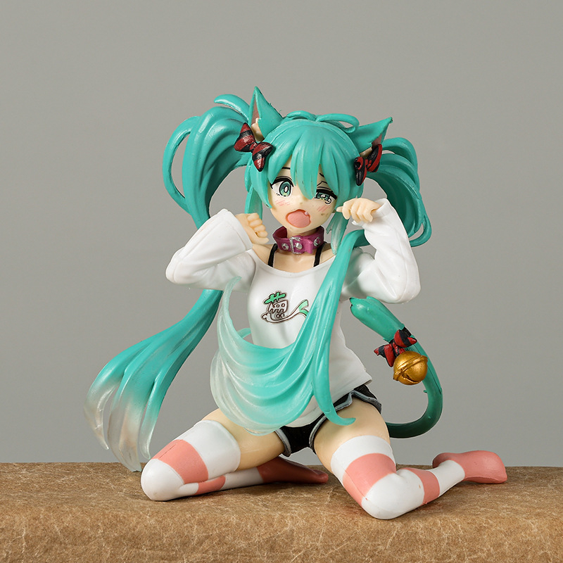 Kawaii Hatsune Miku Anime Figure Toys 11cm Neko T-Shirt Ver. PVC Action Figurine Cute Cartoon Desk Decoration Model Dolls