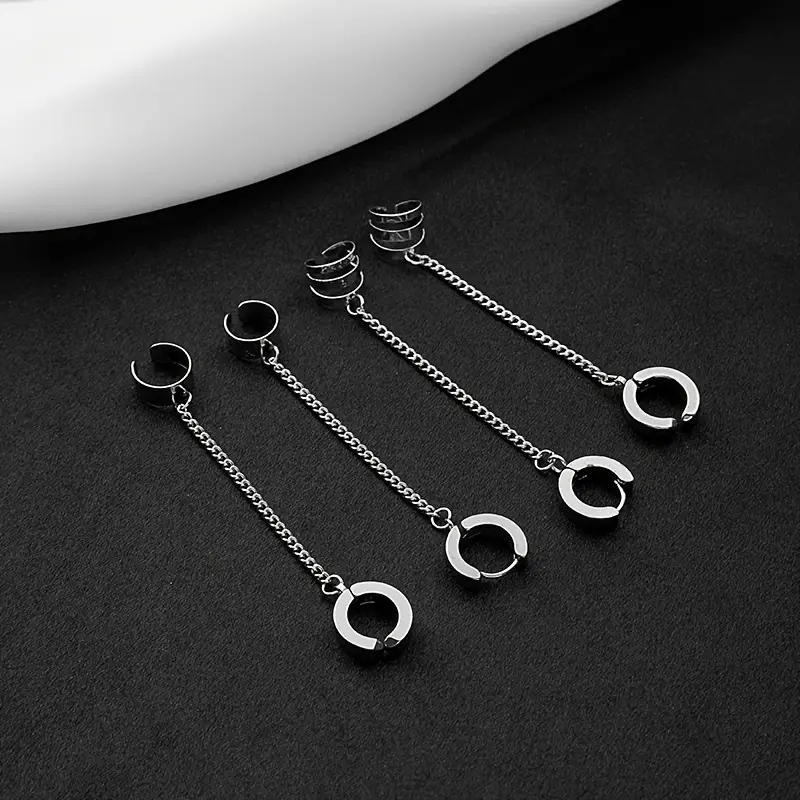 1pc Fashionable Punk Stainless Steel Women's Chain Ear Clip Trendy Hip-Hop Non-Piercing Ear Cuff Clip Dangle Drop Chain Earring