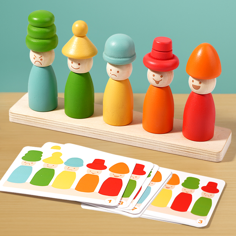 Color Sorting Toys Montessoris Wooden Early Learning Toys Fine Motor Skills Puppet Hat Face Match Creative Stacking Toys For Kid