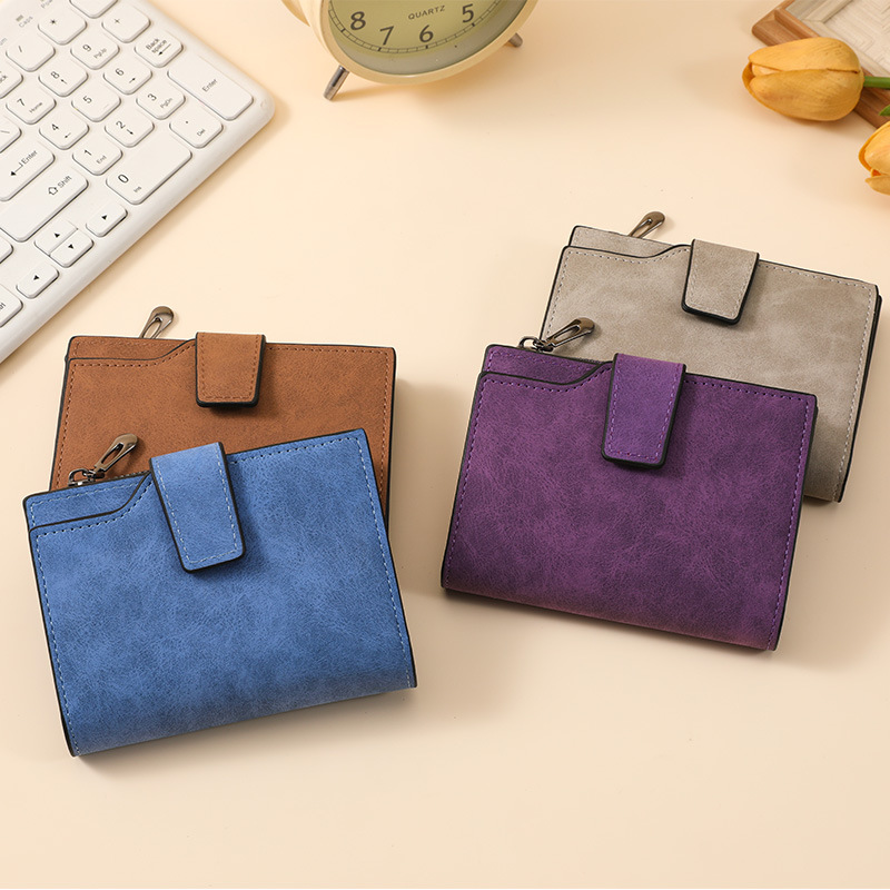 New Women's Short Wallet Zipper Bag Buckle Large Capacity Multi-card Position Matte Solid Color Wallet Women