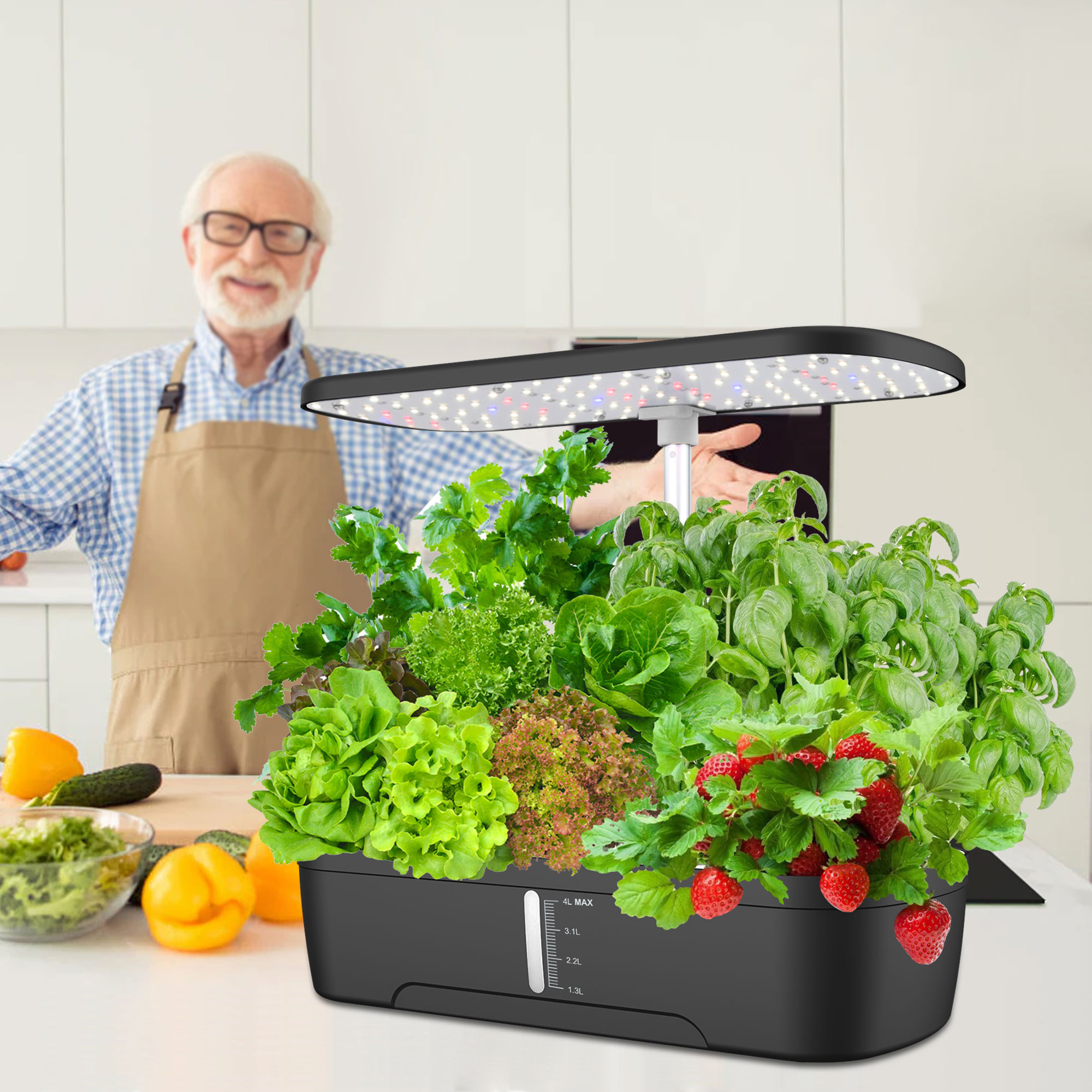 Indoor Herb Garden Kit with Adjustable Height Automatic Timer 20-Watt LED Grow Light 12-Pod Hydroponic Growing System