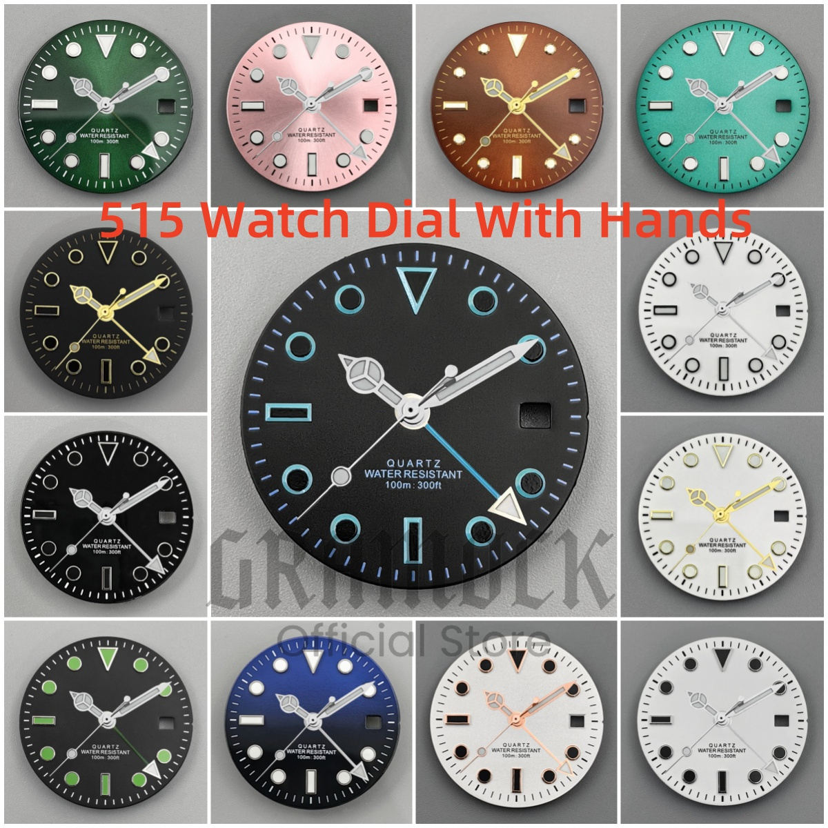 GRAMOCK 29mm Quartz Watch Dial Black White Blue Dial With Hands Set Numerical index Luminous Fit RONDA 515 Movement accessories
