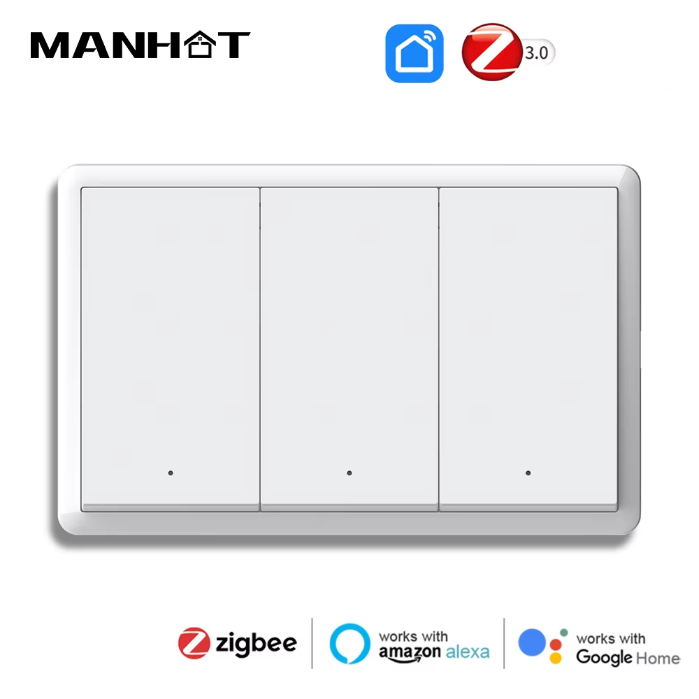 Smart Zigbee Wall Light Switch 1-4Gang Push Button Light Switches US Interrupter Work With Tuya Alexa Home Voice Control