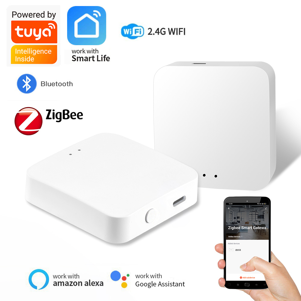 Wireless Multi-mode Smart Gateway ZigBee Bluetooth Mesh Hub Work with Tuya Smart life App Voice Control via Alexa Home