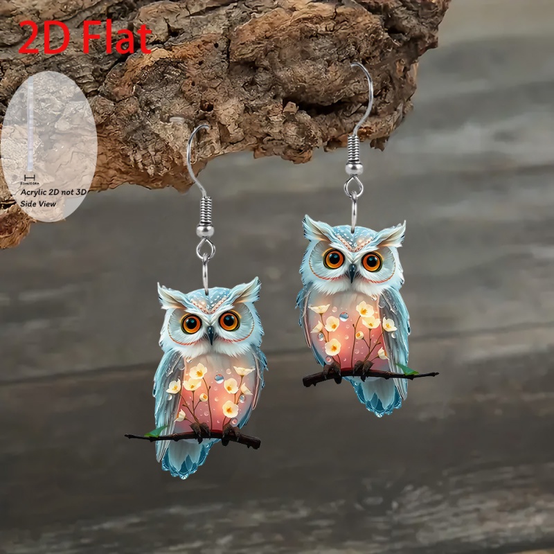 1 pair of acrylic flat earrings, cute design decoration owl acrylic earring pendant pen gpt