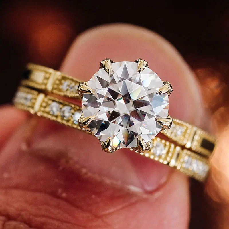 Huitan Newly Designed 2Pcs Set Cubic Zirconia Rings for Wedding Accessories Sparkling Crystal Rings Fashion Jewelry for Women