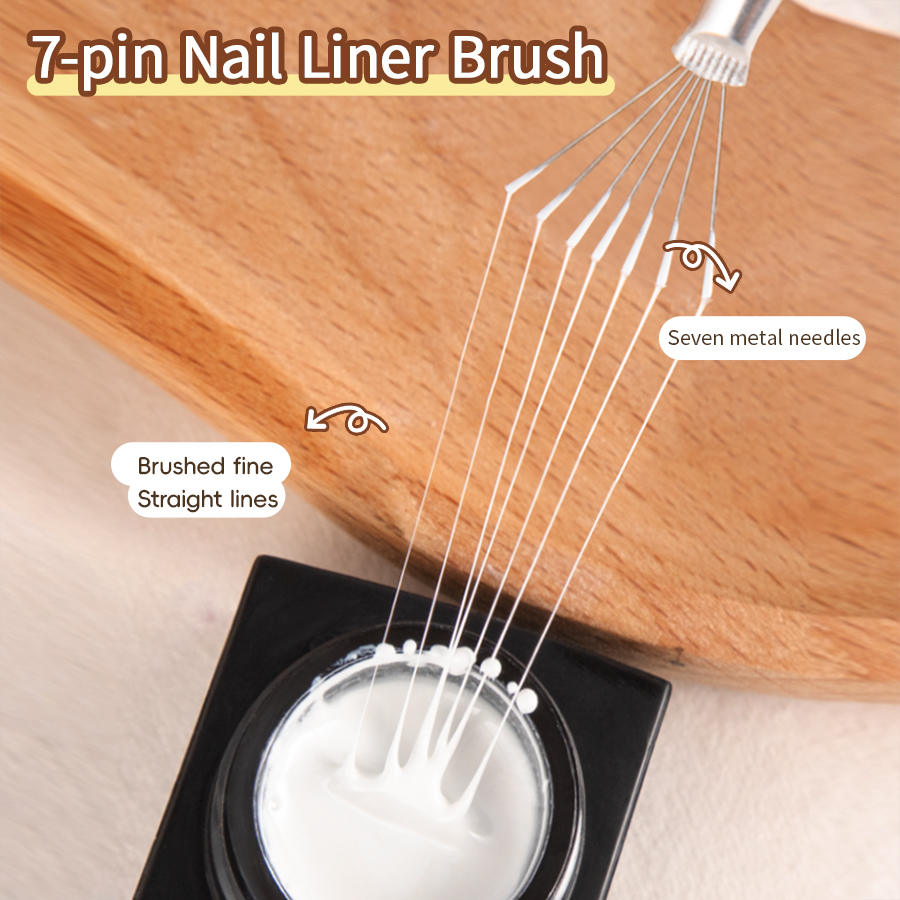 7-Pin Nail Art Wire Drawing Tool Multifunctional 3D Stainless Steel Nail Liner Brush DIY Nail Texture Brush Nail Painting Tools