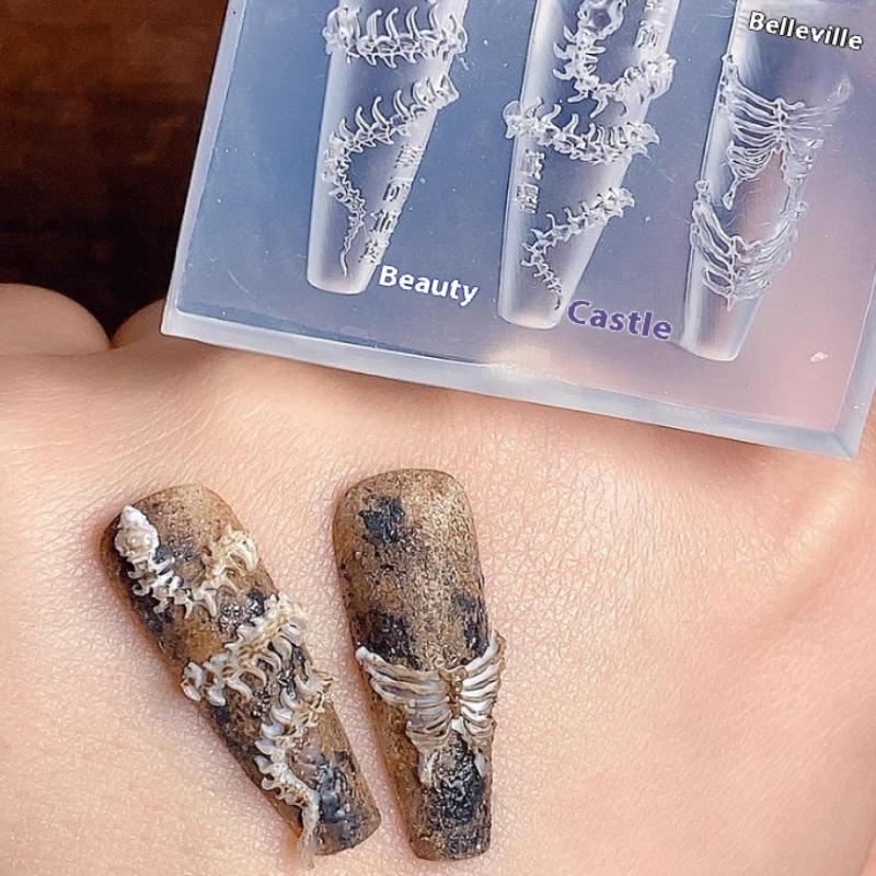 SX 1Pcs new DIY Design Silicone Decorative Nail Art Templates Nails Mold 3D Snake Bone Mold Nail Art Decoration Accessories