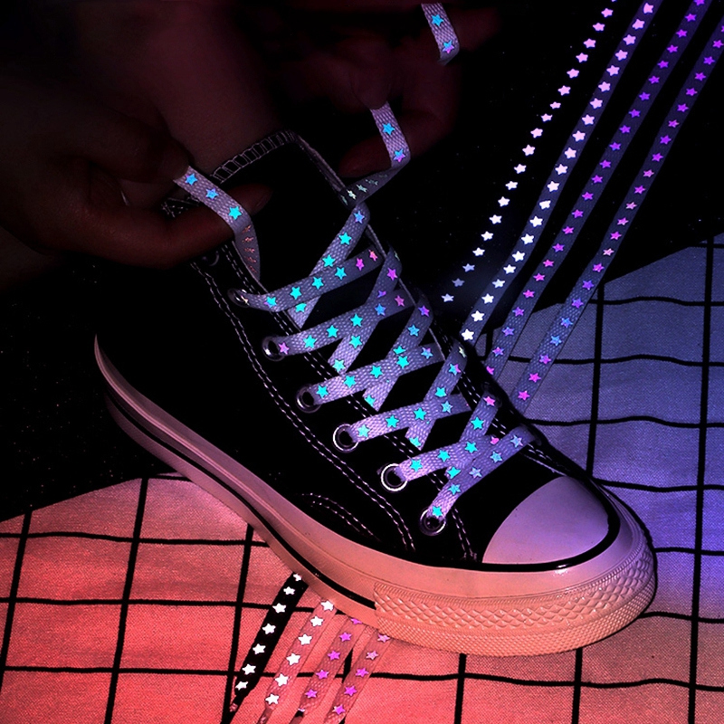 1 Pair Colorful Reflective Shoe Lace Flat Night running party Star reflective shoelaces Adults and children Universal Shoelace